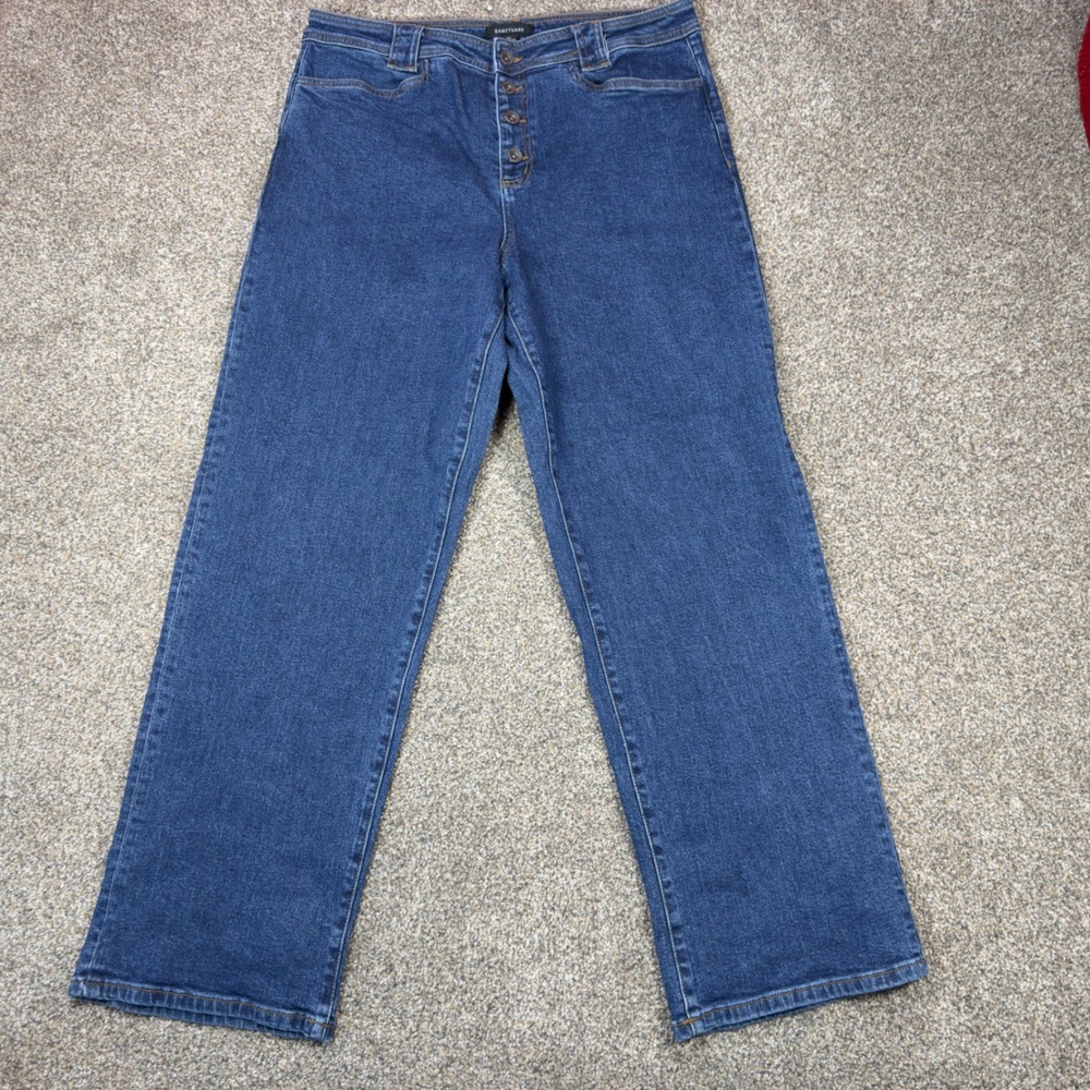 Sanctuary Luna Cuffed Pant Blue Straight Crop Button Fly Jeans Womens Size 33